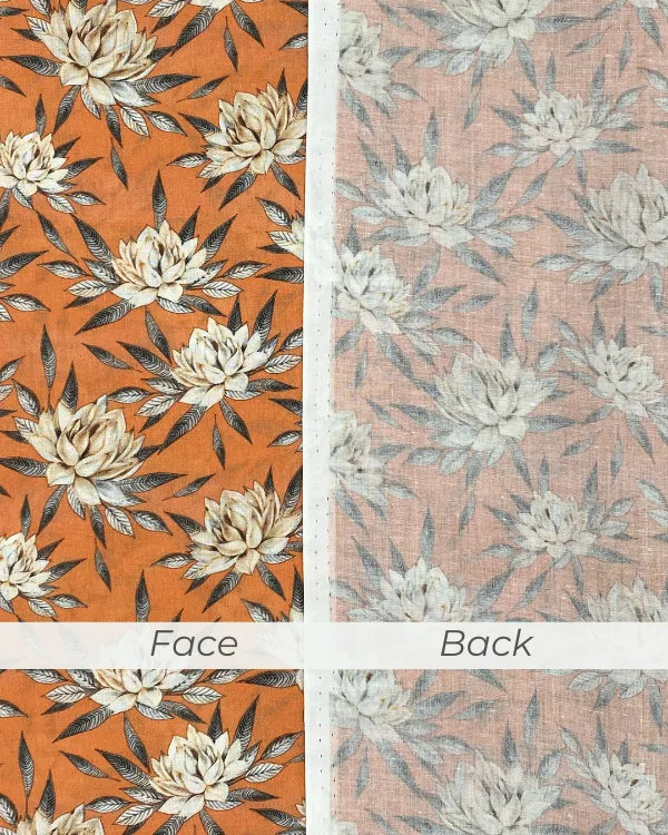 Melon Orange Water Lily Print Fabric | Cotton Lawn Shirting 44W