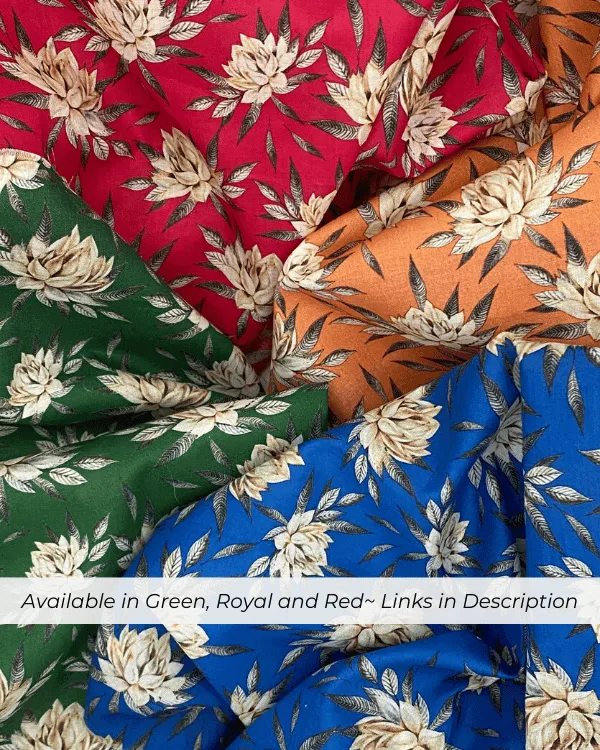 Melon Orange Water Lily Print Fabric | Cotton Lawn Shirting 44W