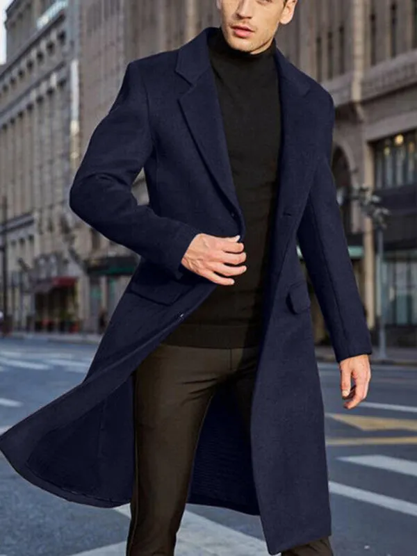 Men's long woolen windbreaker woolen coat