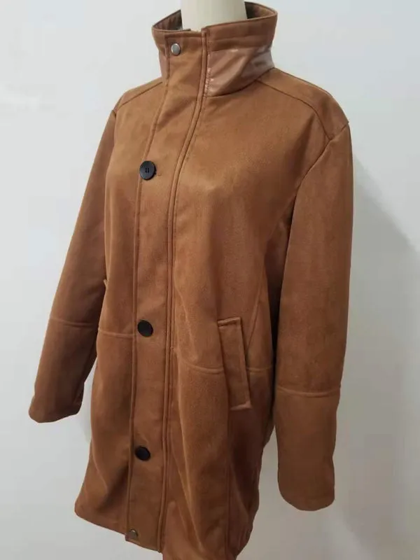 Men's mid-length loose zipper woolen coat