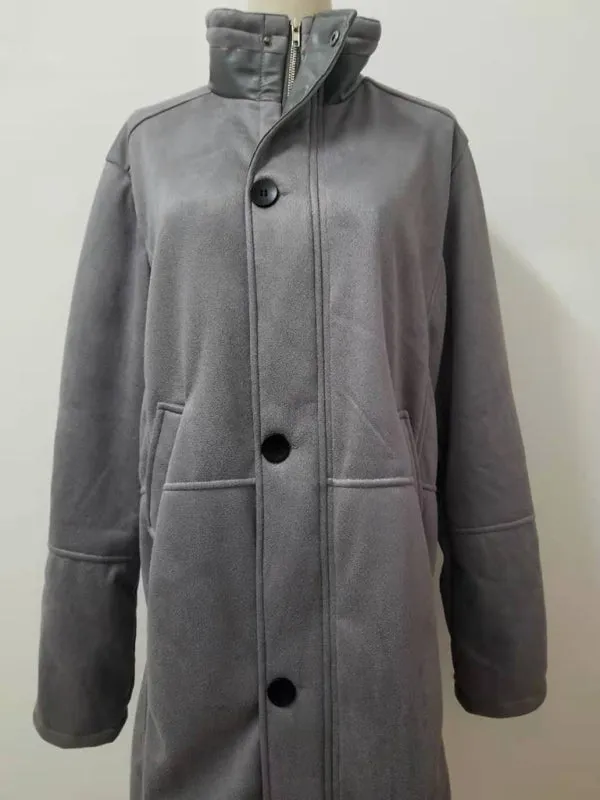 Men's mid-length loose zipper woolen coat