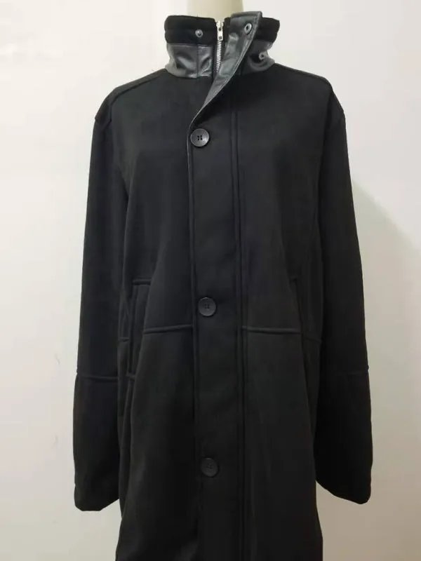 Men's mid-length loose zipper woolen coat