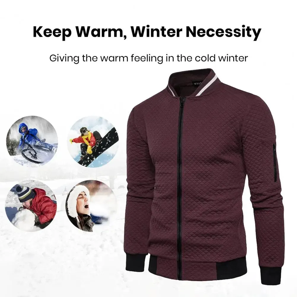 Men's Stylish Striped Stand Collar Winter Coat