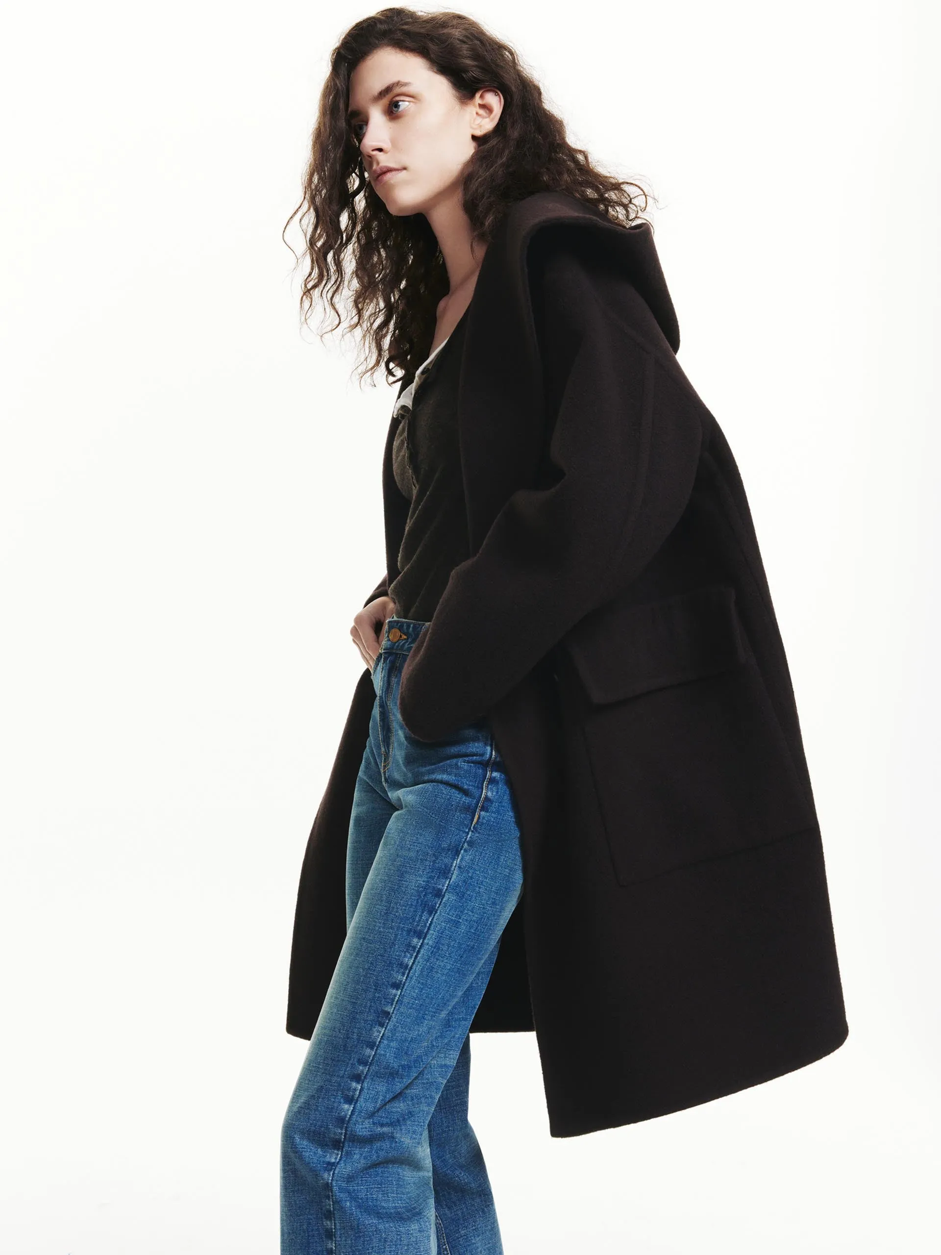 Midi Hooded Wool Coat