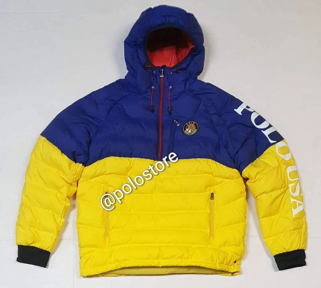 Nwt Polo Ralph Lauren Yellow/Royal Cookie Polo USA Down Pullover Jacket