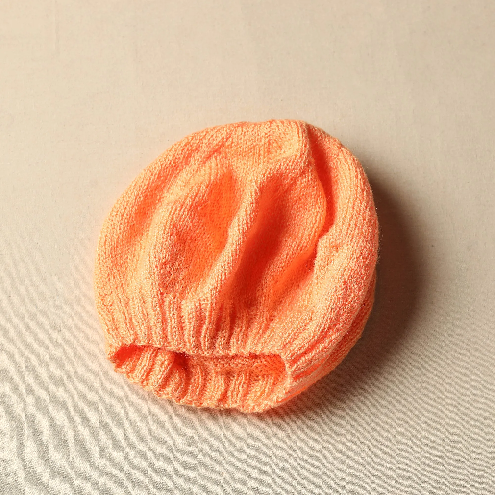 Orange - Kumaun Hand Knitted Woolen Beret Cap 56