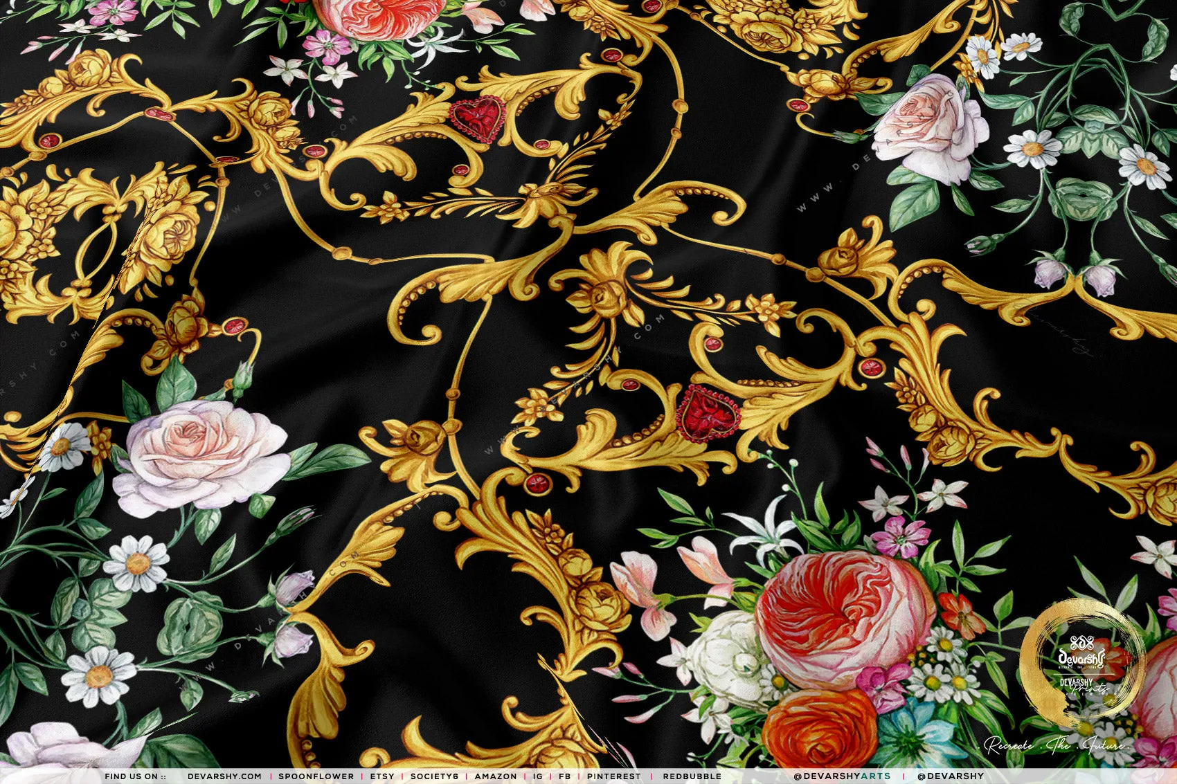 Ornate Florals Apparel Fabric 3Meters , 6 Designs | 8 Fabrics Option | Baroque Fabric By the Yard | 044