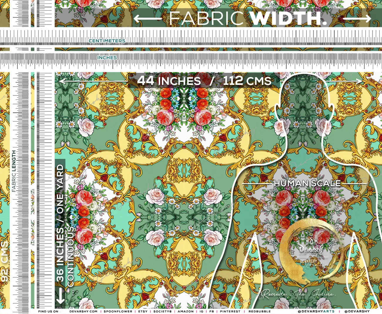 Ornate Florals Apparel Fabric 3Meters , 6 Designs | 8 Fabrics Option | Baroque Fabric By the Yard | 044