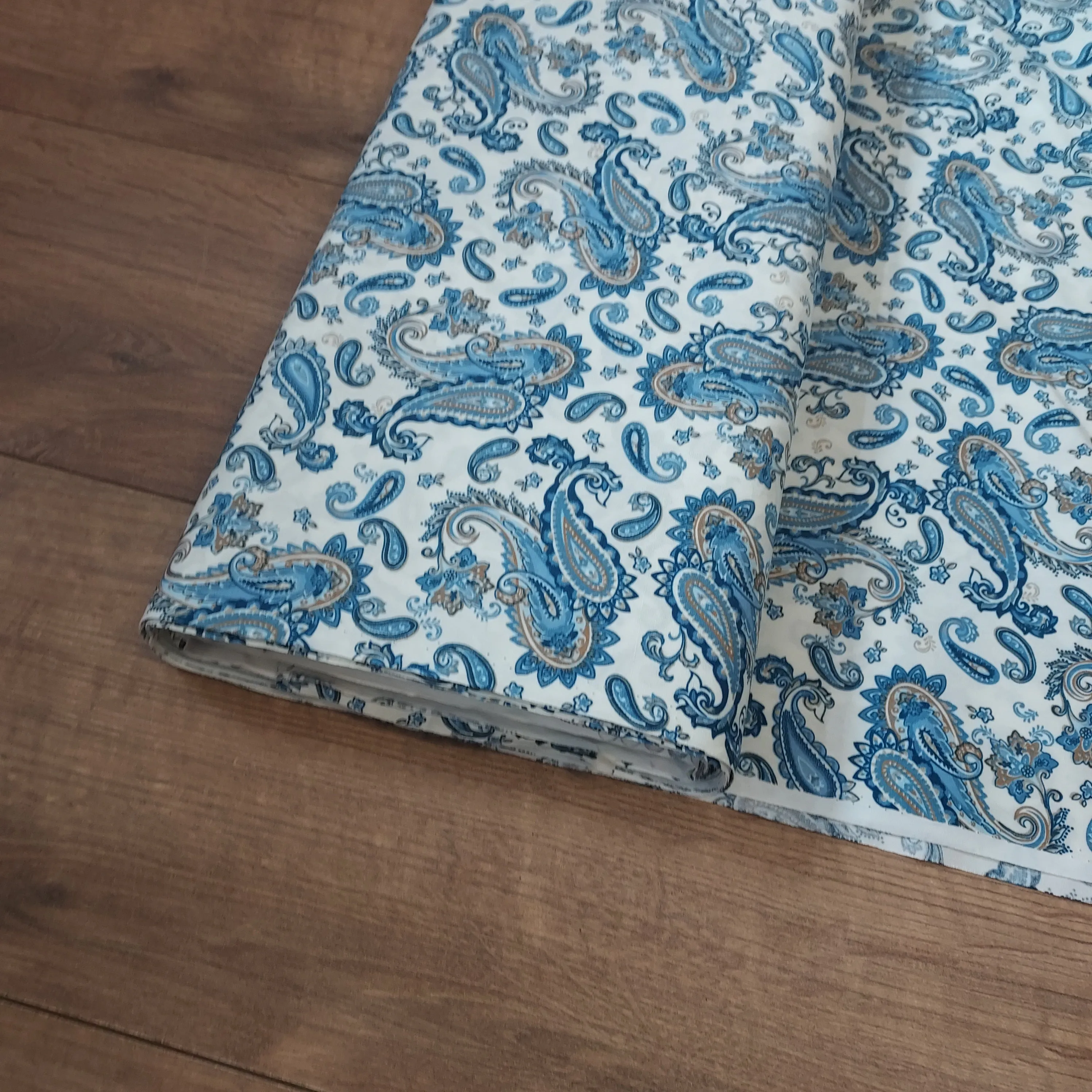 Paisley Cotton Fabric - Ivory Blue