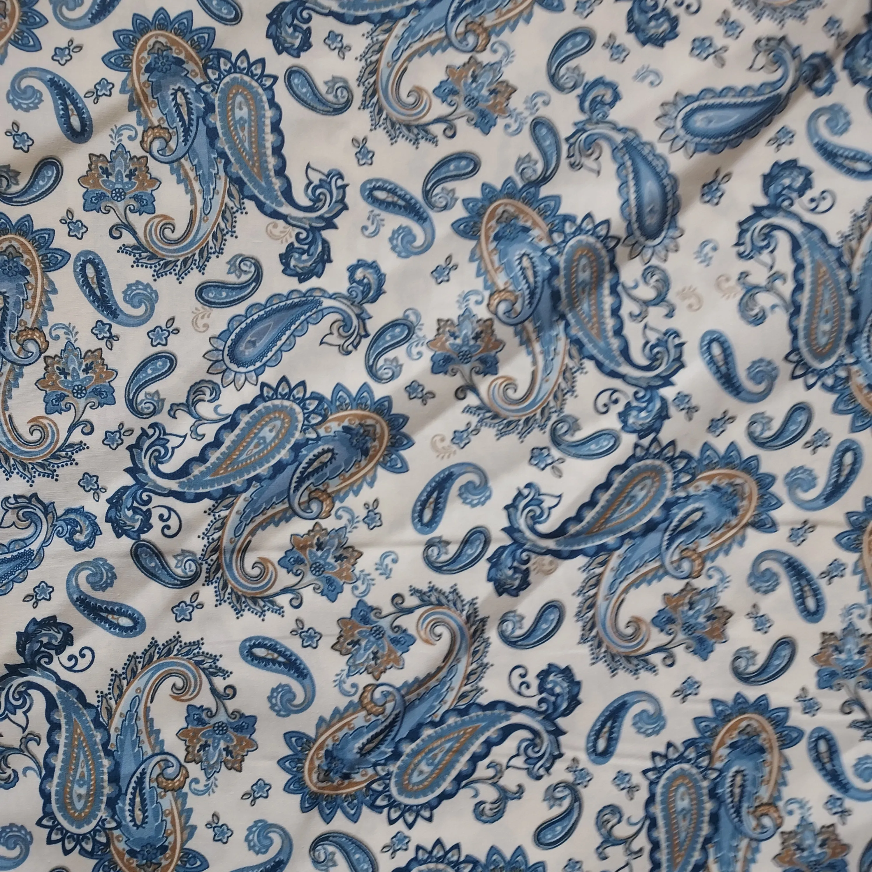 Paisley Cotton Fabric - Ivory Blue