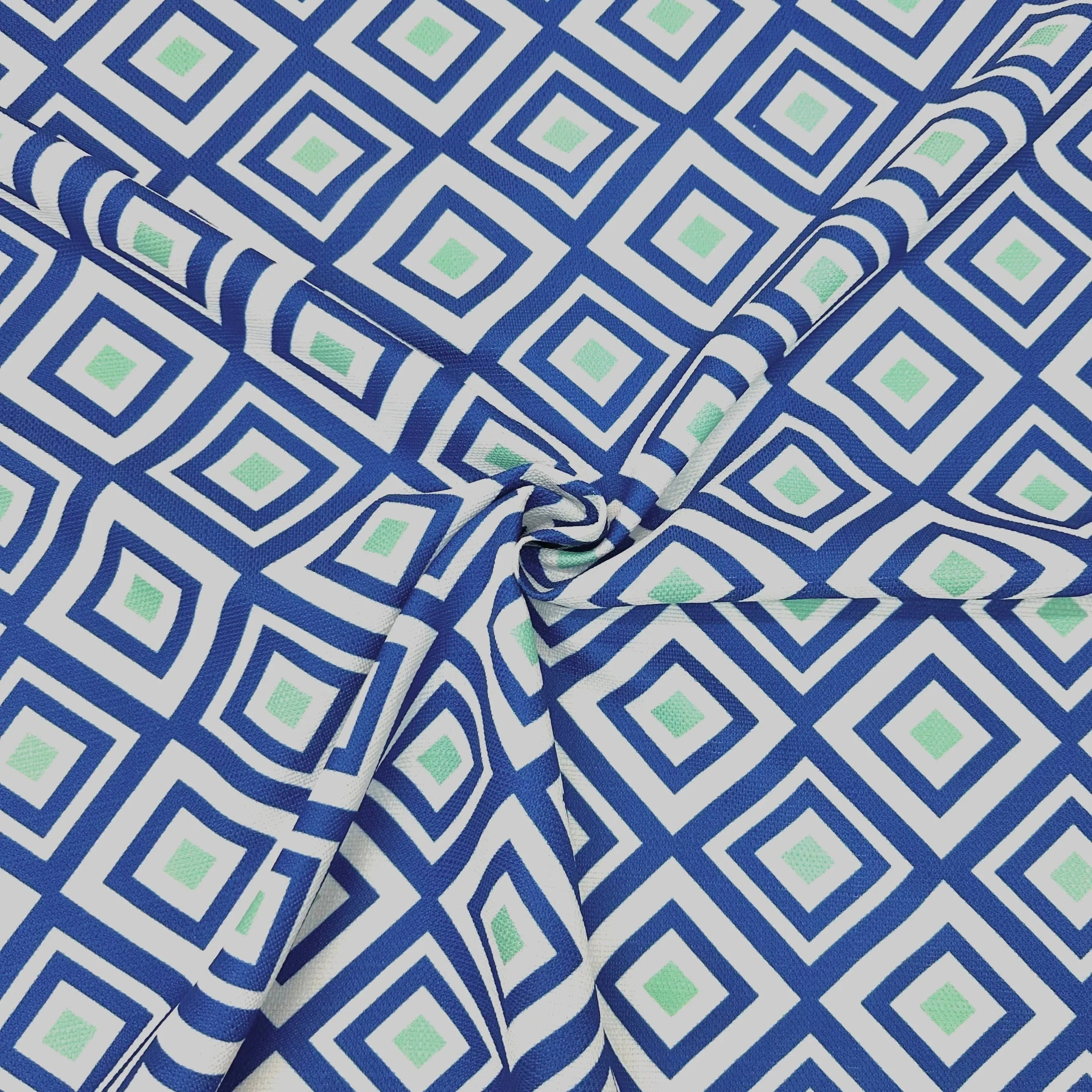 Palace Blue Coastal Geometric Cotton Fabric 55"