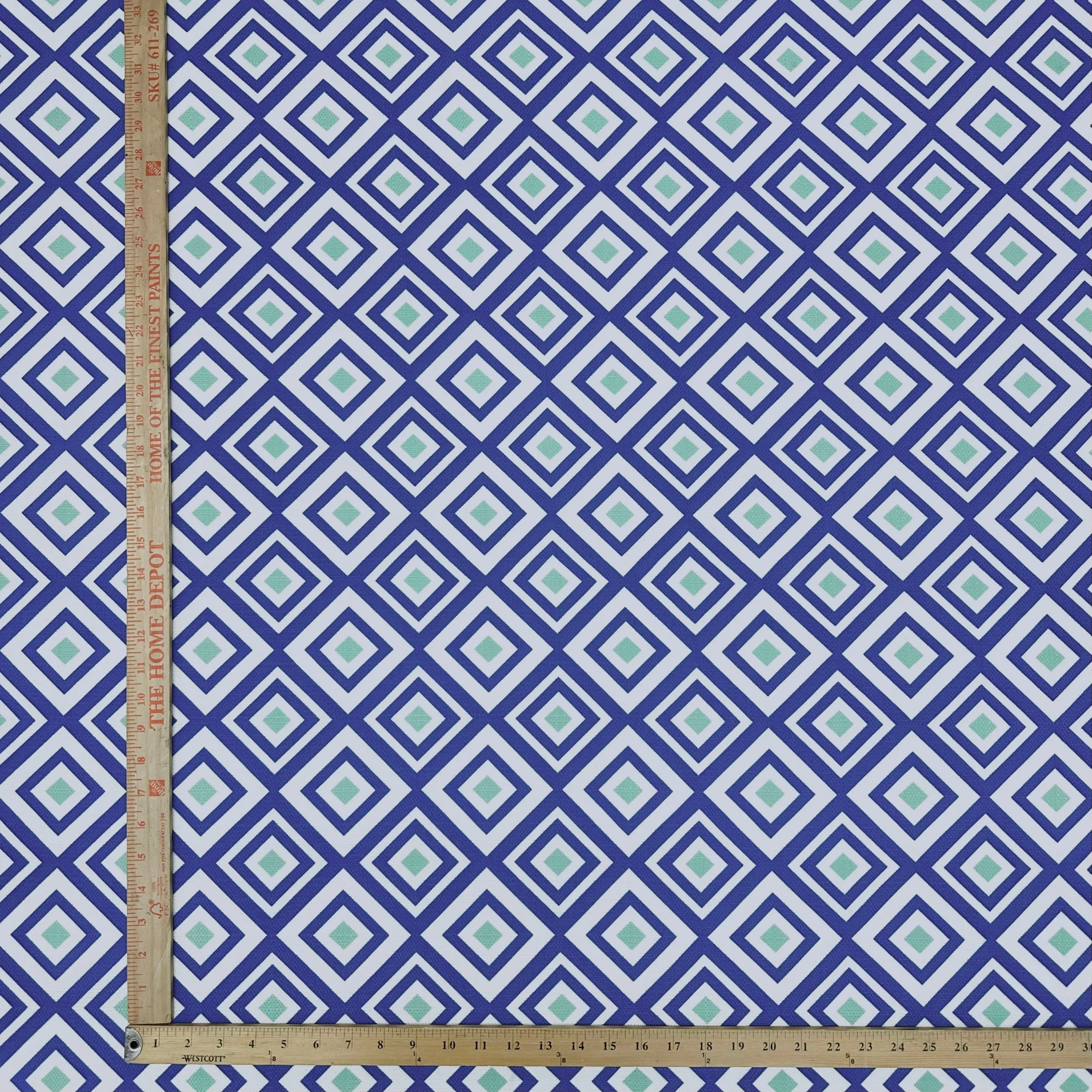 Palace Blue Coastal Geometric Cotton Fabric 55"