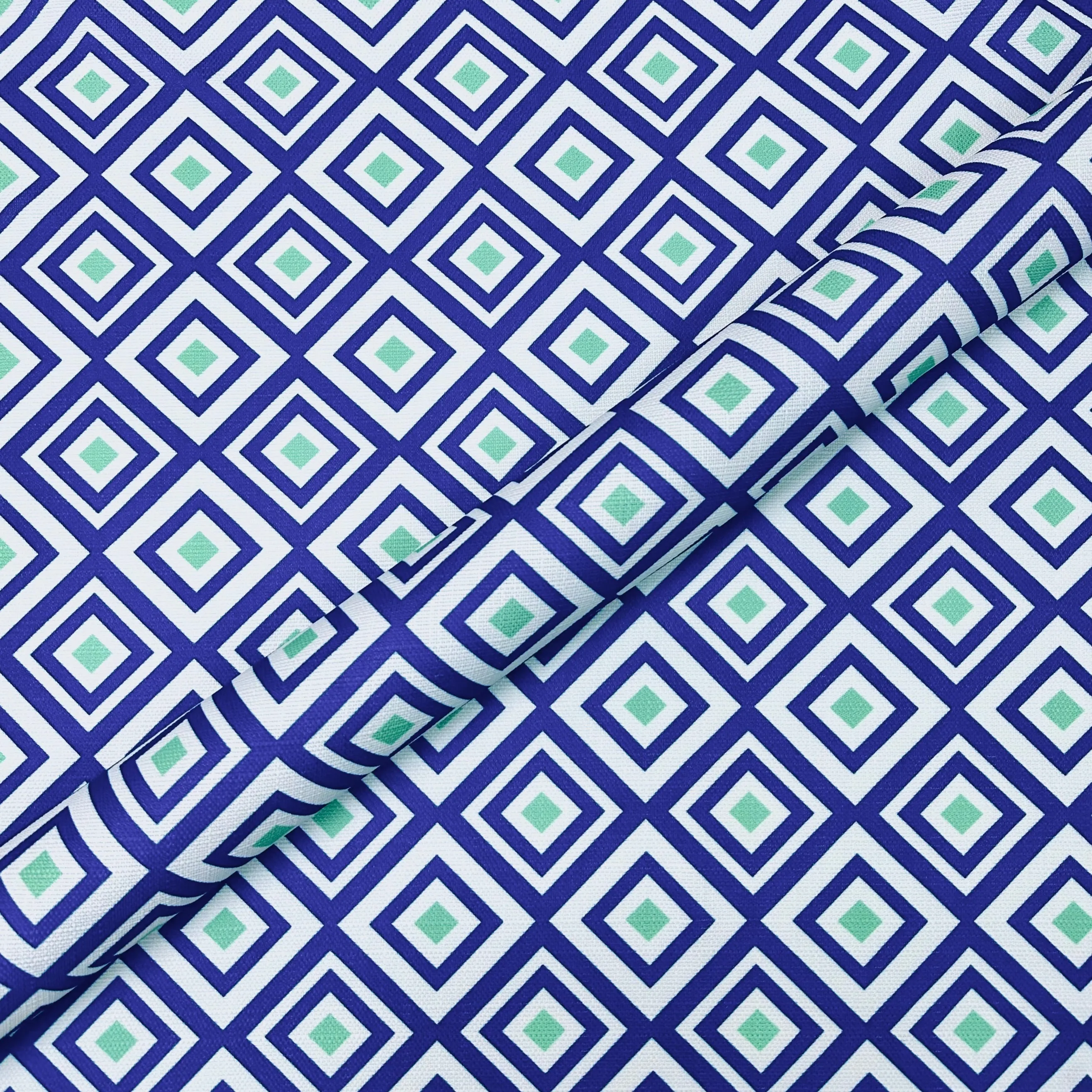 Palace Blue Coastal Geometric Cotton Fabric 55"