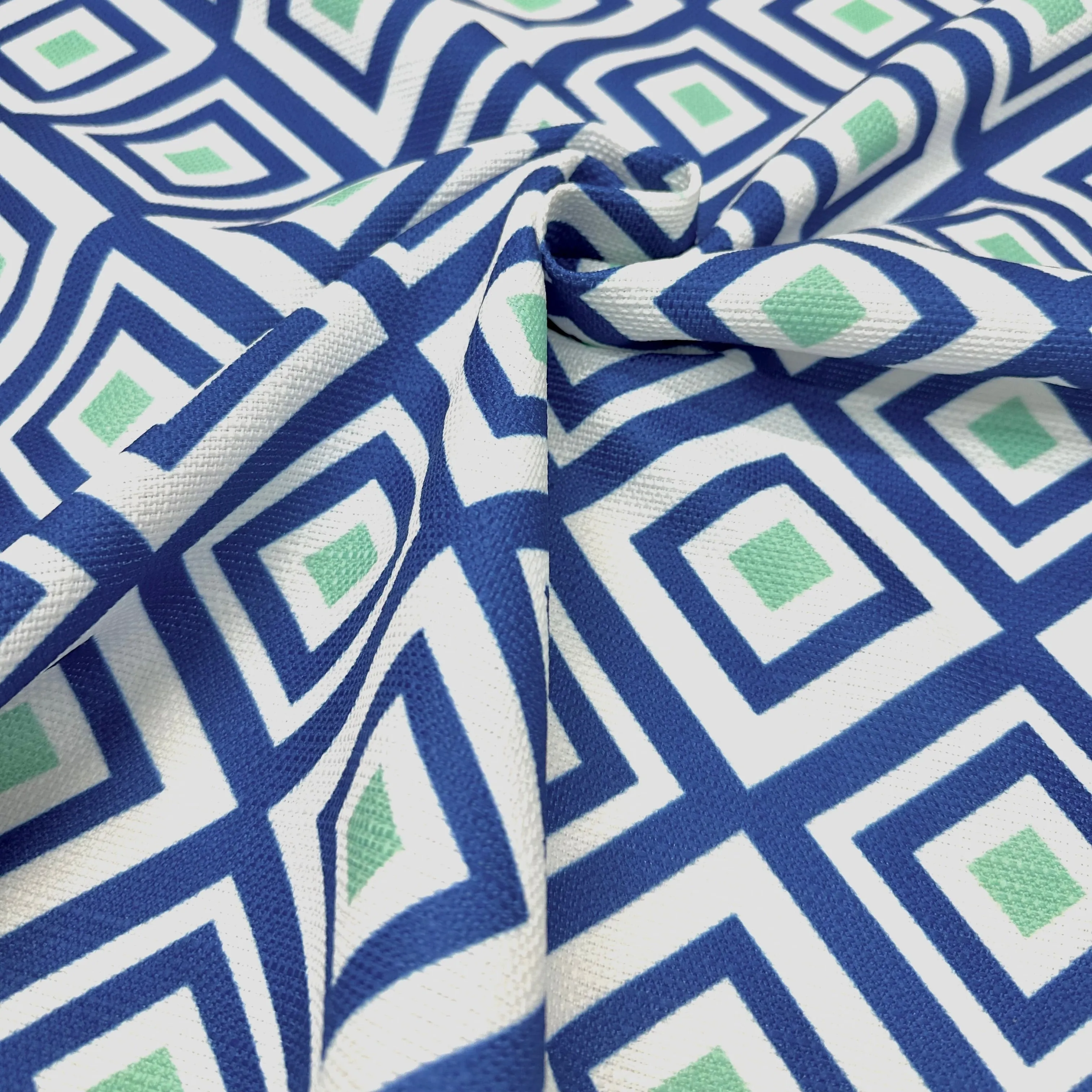 Palace Blue Coastal Geometric Cotton Fabric 55"