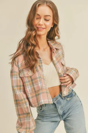 Pink Crop Flannel Shacket