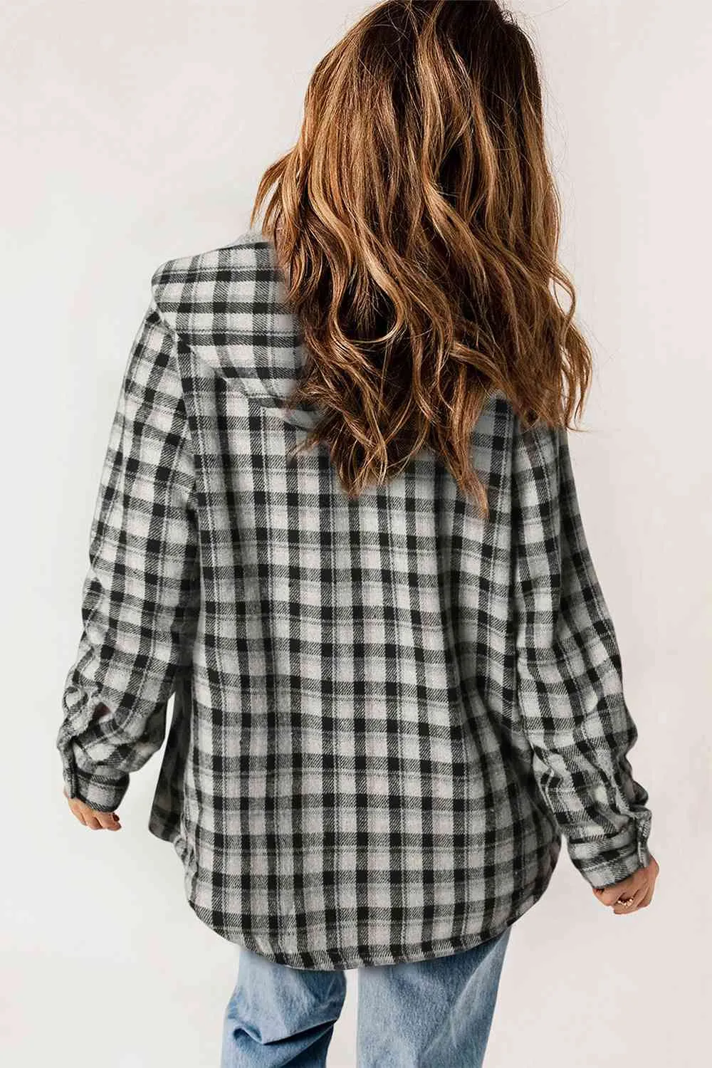 Plaid Snap Down Hooded Jacket