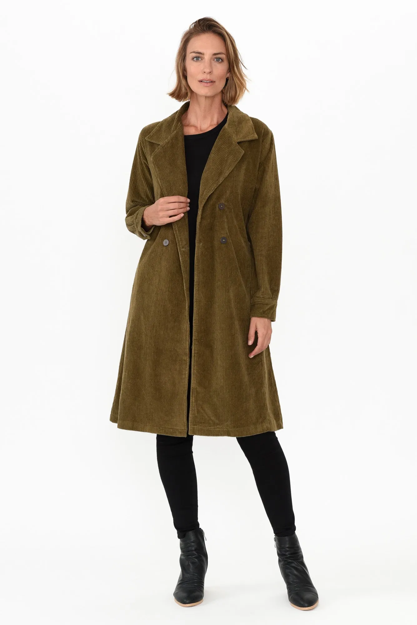 Pollux Khaki Cotton Corduroy Coat