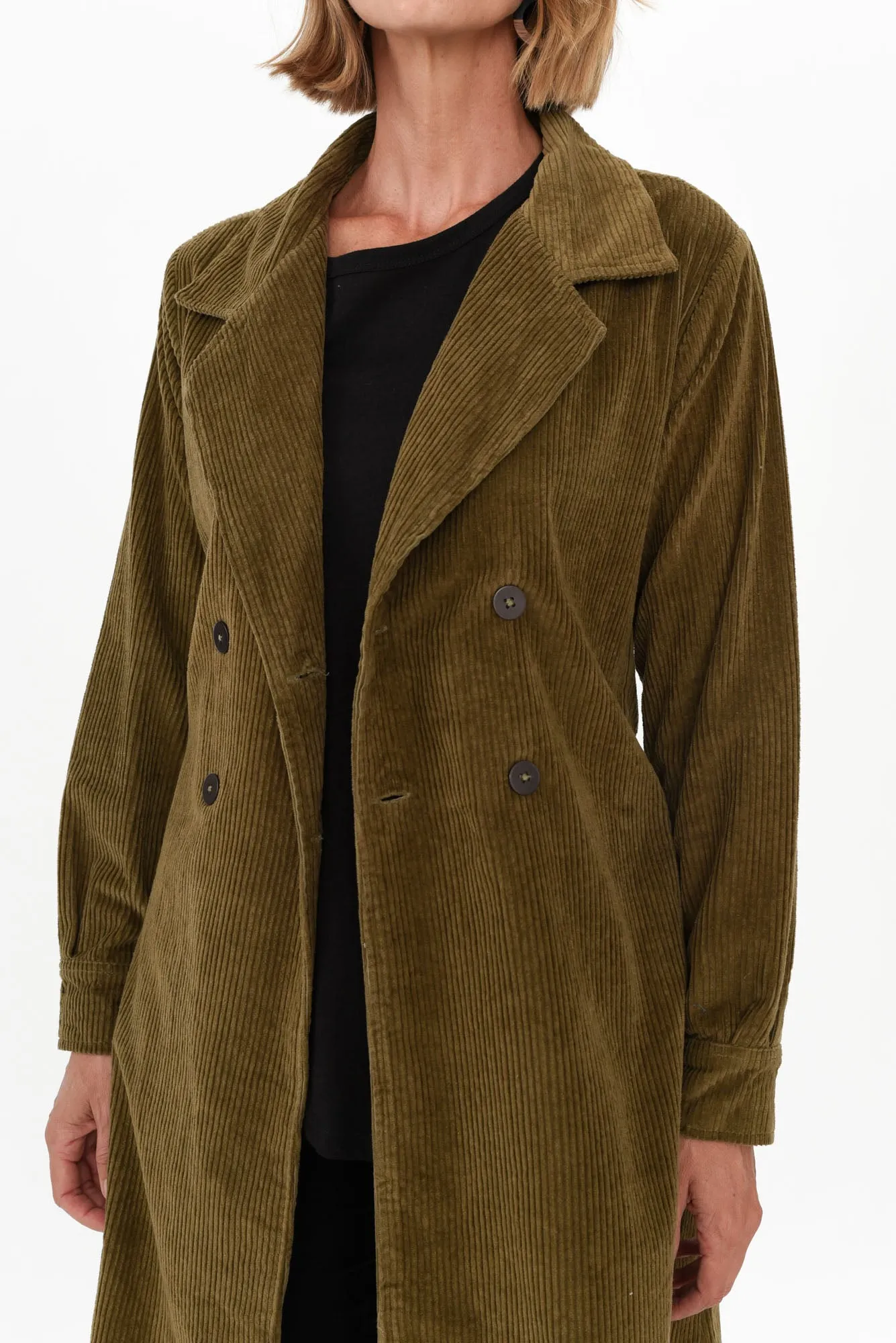 Pollux Khaki Cotton Corduroy Coat