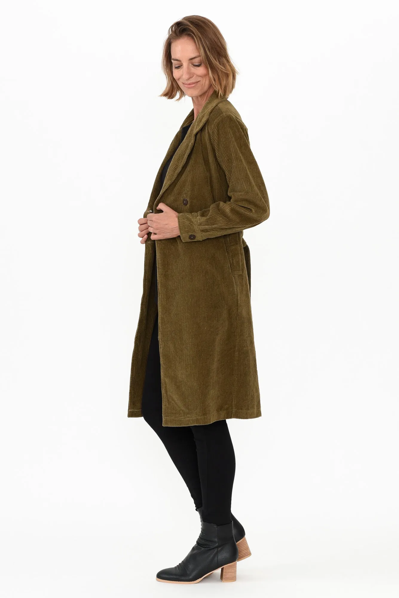 Pollux Khaki Cotton Corduroy Coat