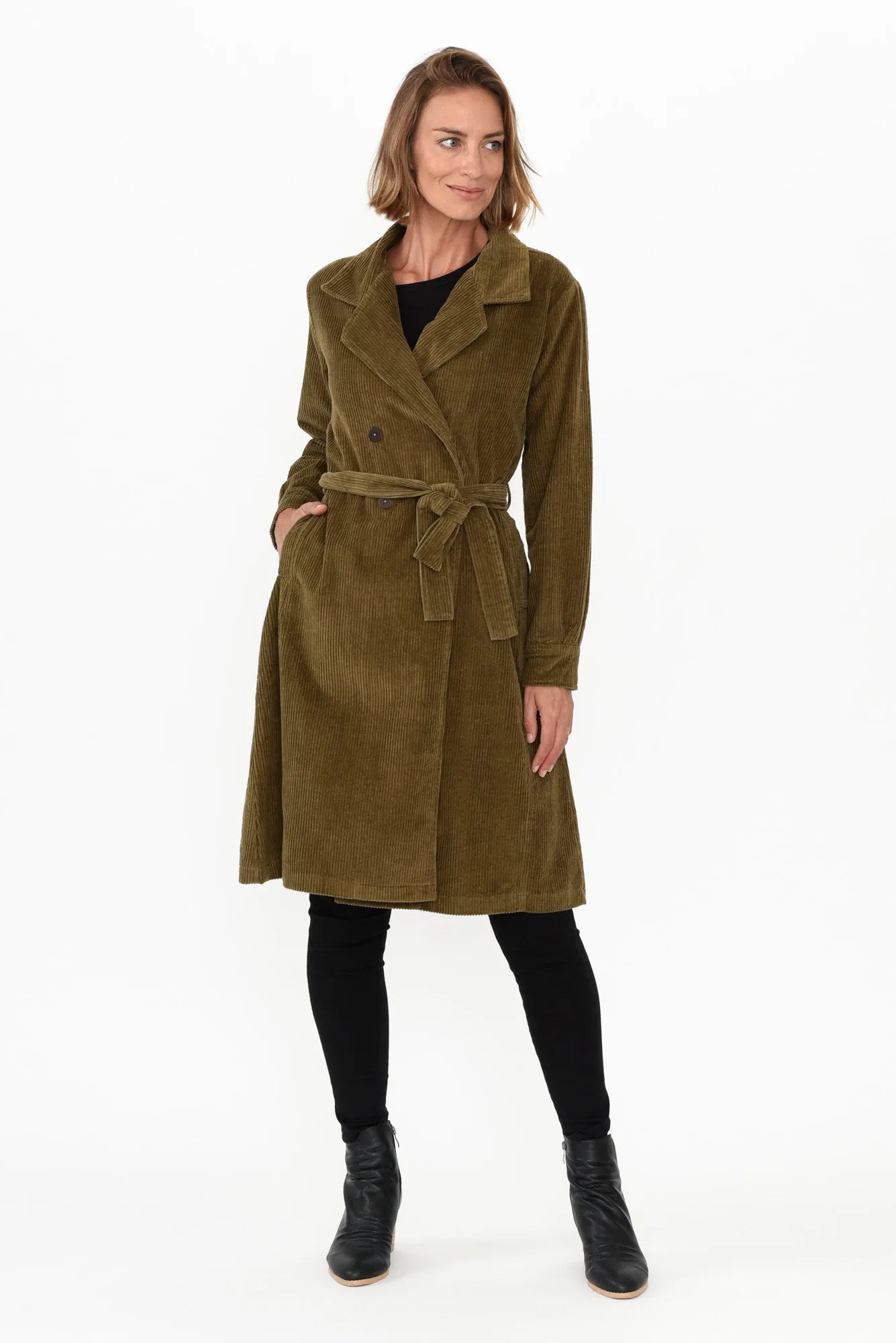 Pollux Khaki Cotton Corduroy Coat