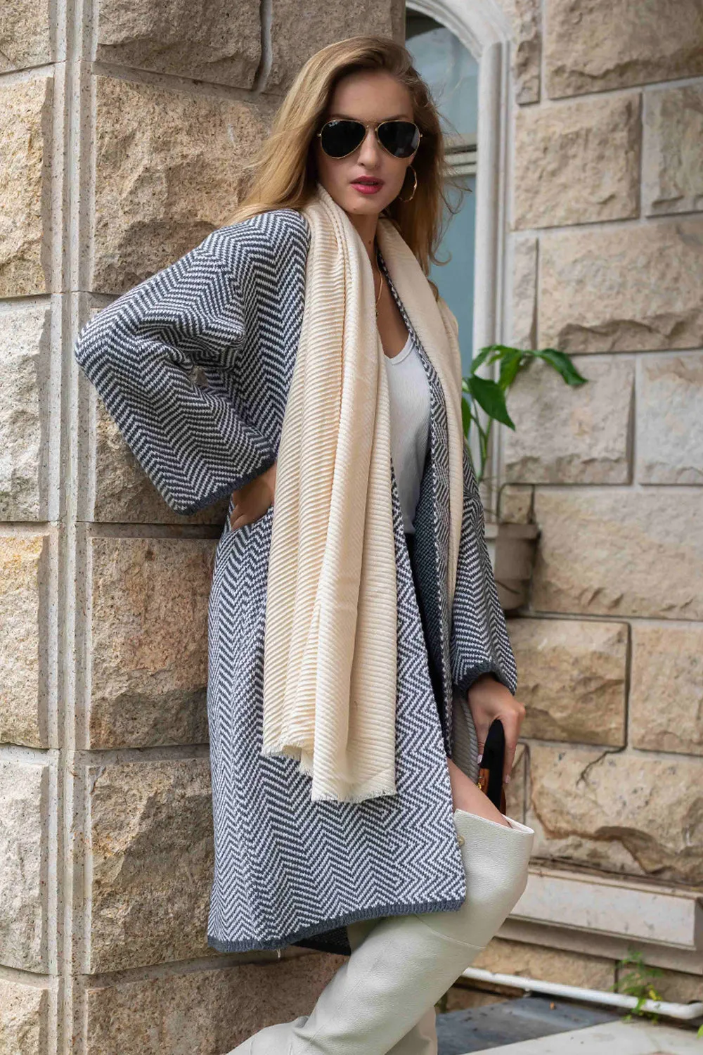 Printed Cardigan Long Knit Coat