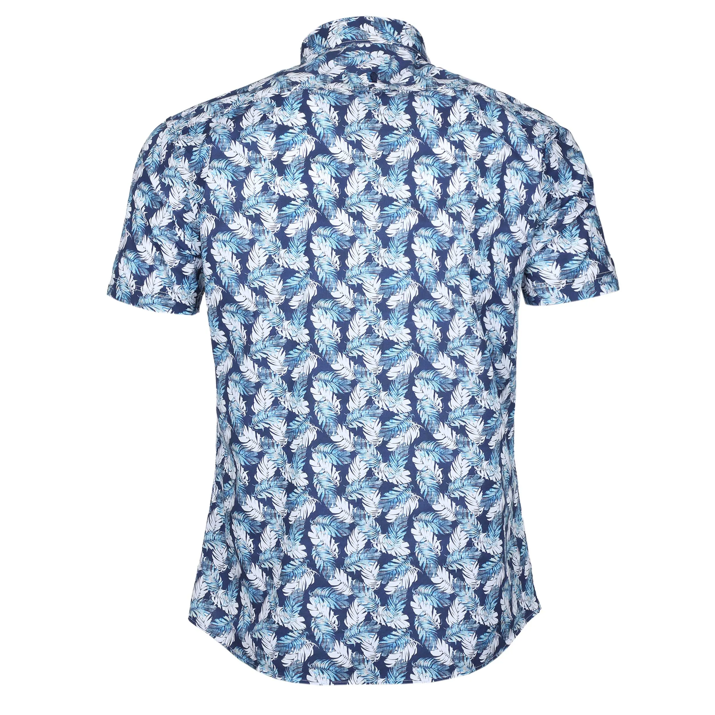 Remus Uomo Mid Leaf Floral Print SS Shirt in Navy