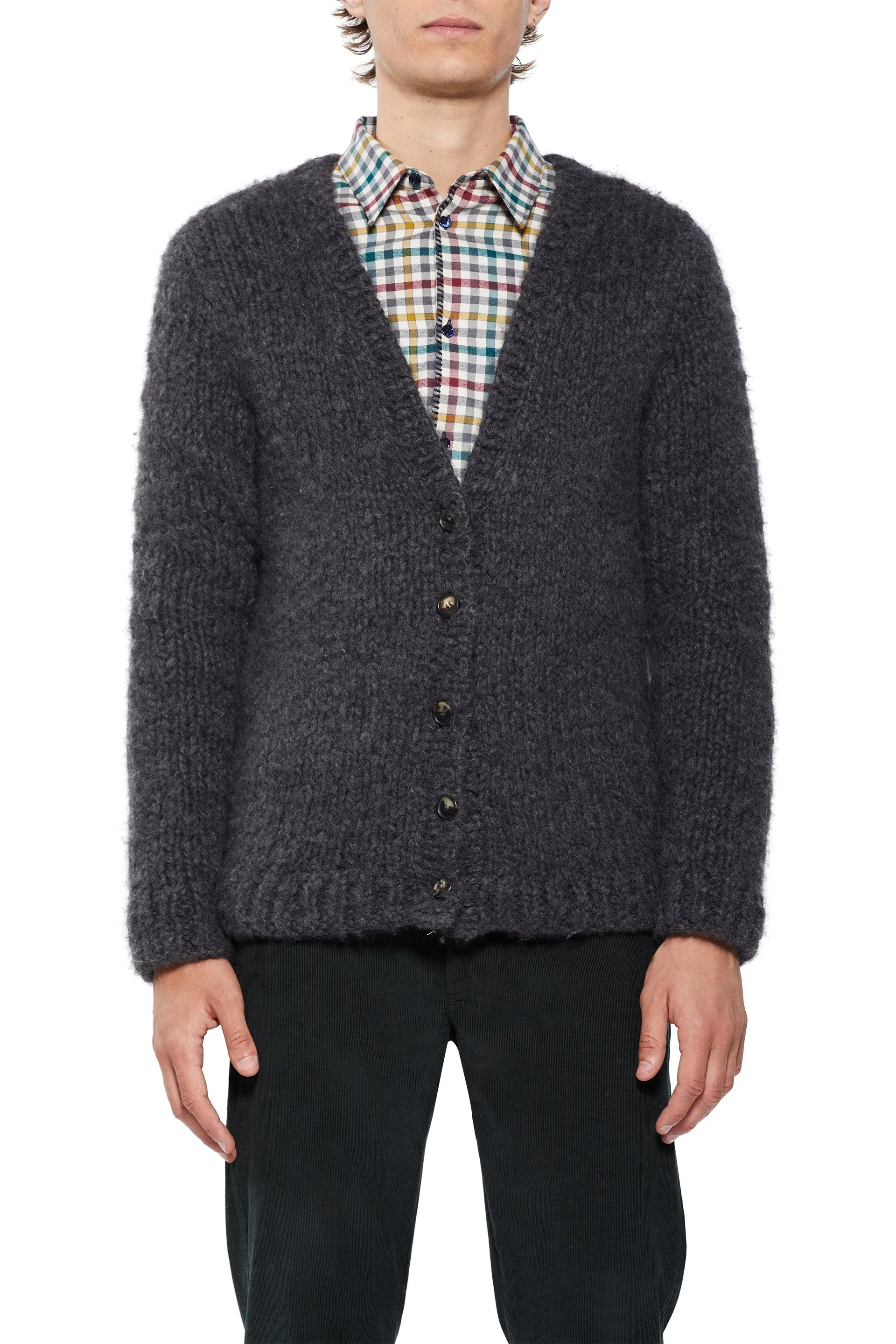 Simon Knit Cardigan in Charcoal Welfat Cashmere