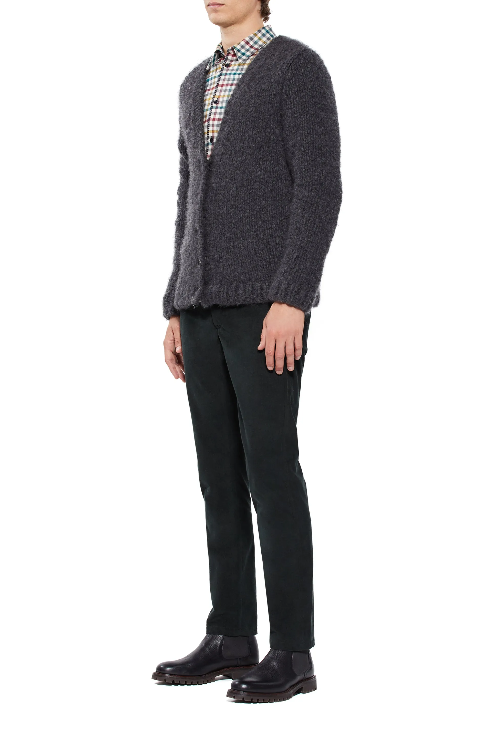 Simon Knit Cardigan in Charcoal Welfat Cashmere