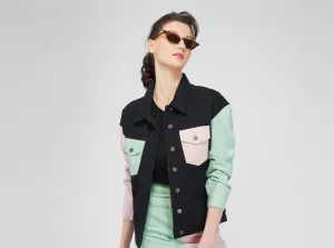 SLAY. Women's Flap Pocket Colorblock Denim Jacket