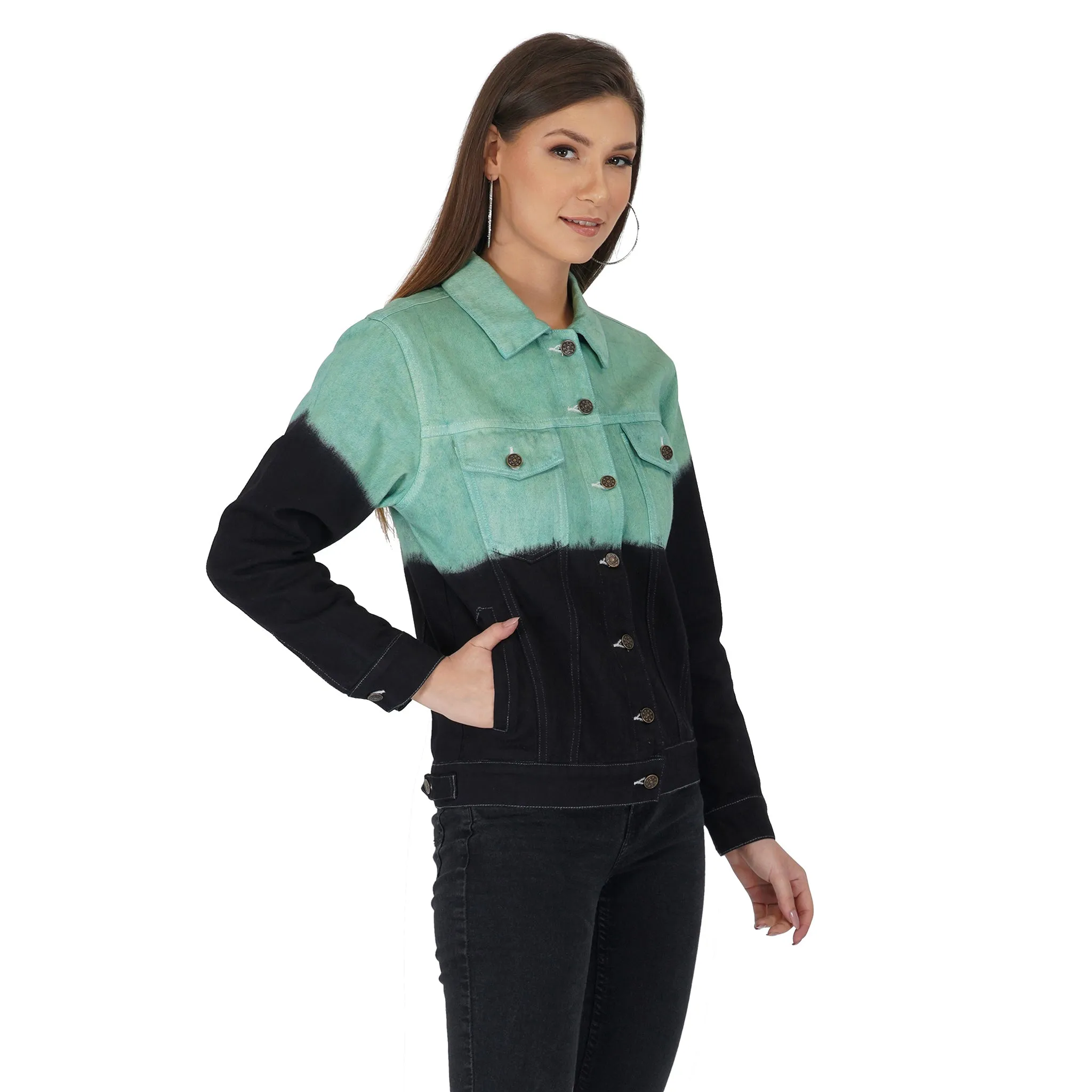 SLAY. Women's Green & Black Ombre Denim Jacket