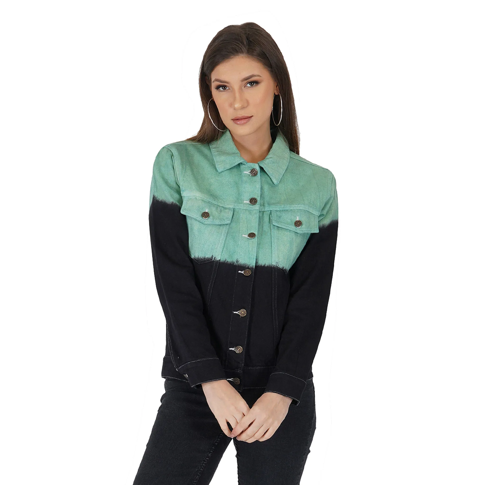 SLAY. Women's Green & Black Ombre Denim Jacket