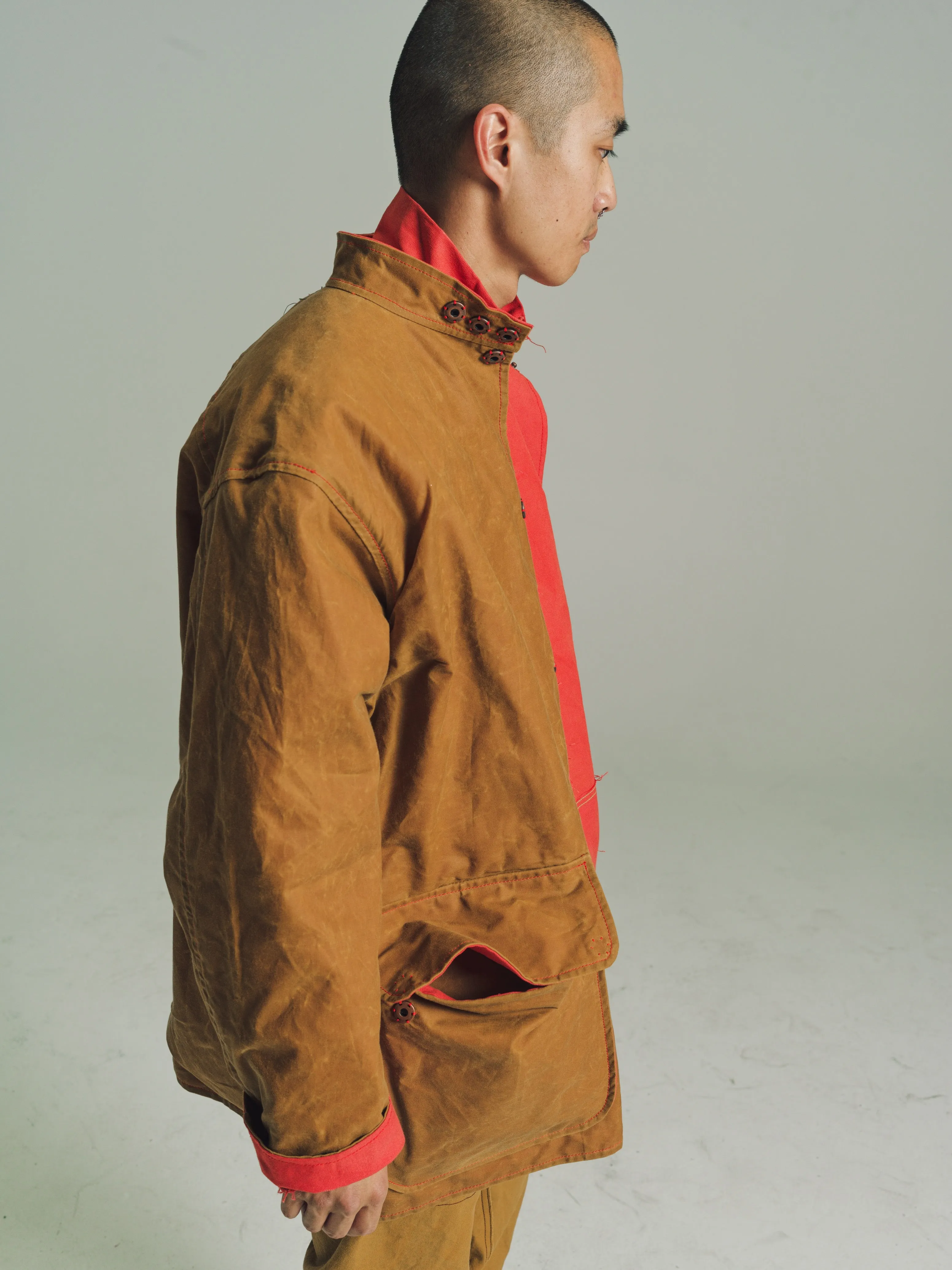 Stand Collar Coat in Wax Cotton & Hand Dyed Heavy Canvas