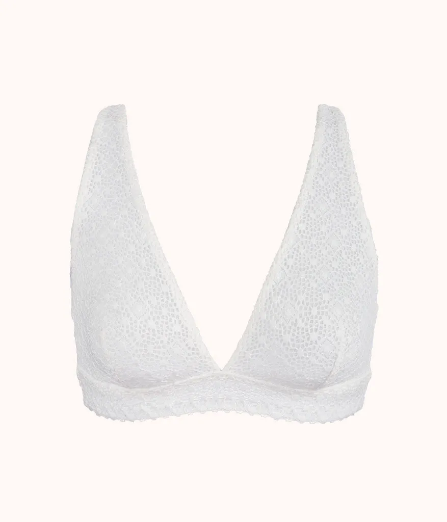 The Crochet Lace Plunge Bralette: Fresh White