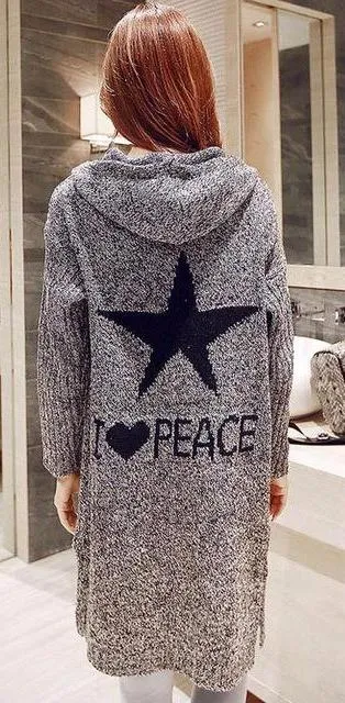 Thick Winter Knitted Star Cardigan Coat