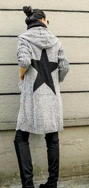 Thick Winter Knitted Star Cardigan Coat