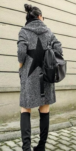 Thick Winter Knitted Star Cardigan Coat