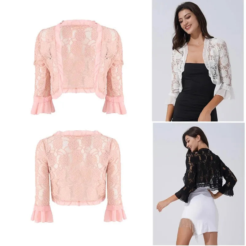 Trendy Lace Ruffle Floral Crop Jacket