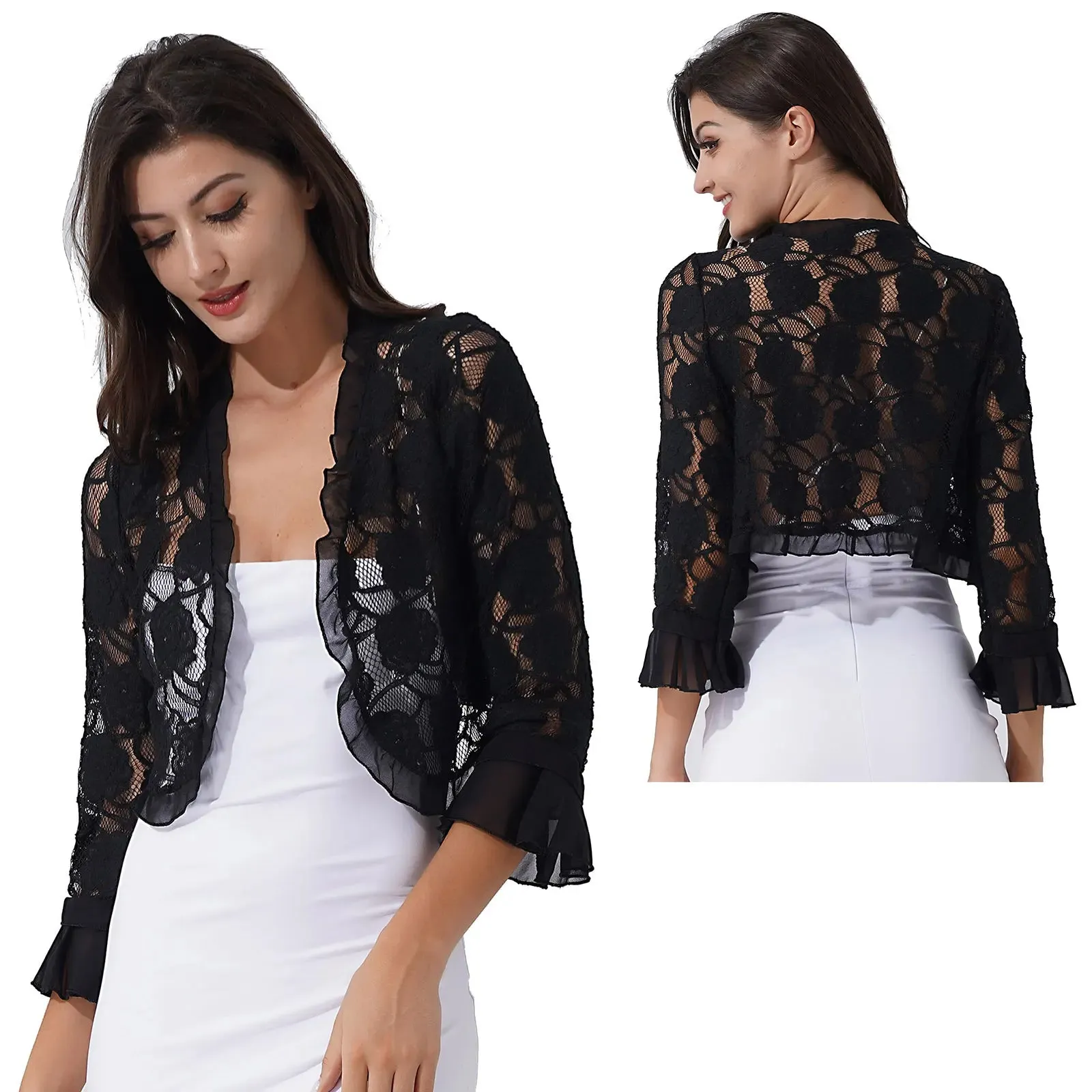 Trendy Lace Ruffle Floral Crop Jacket