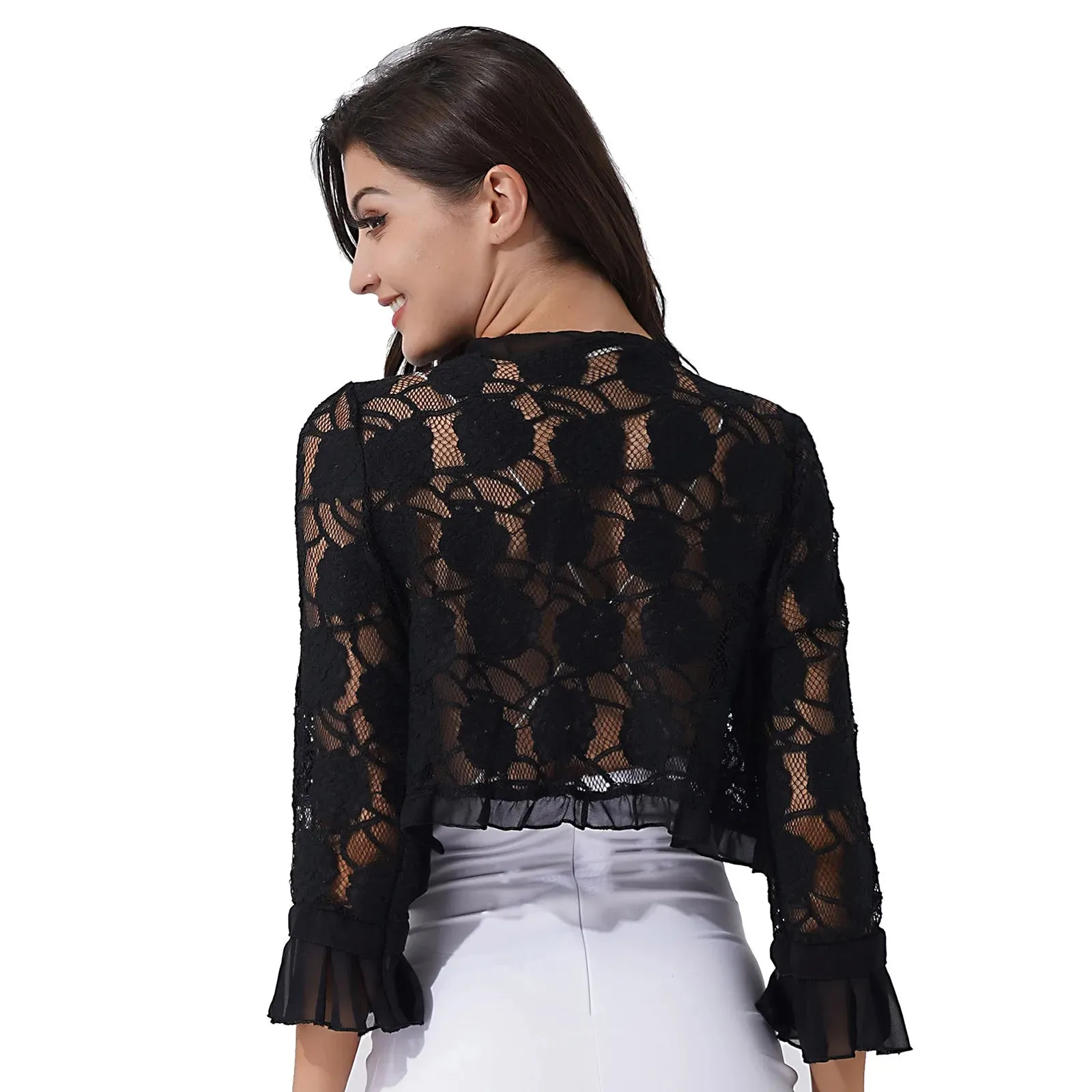 Trendy Lace Ruffle Floral Crop Jacket