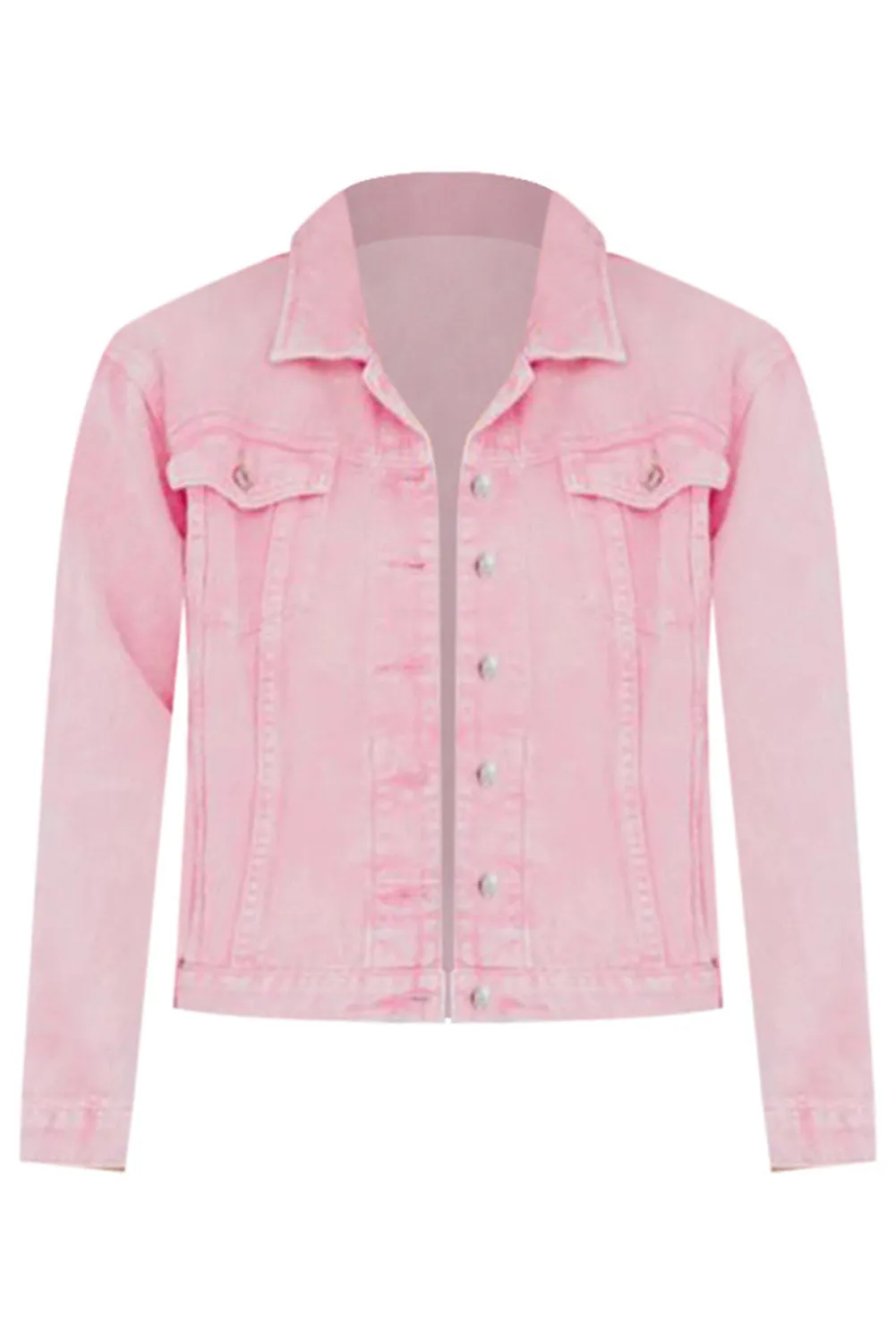 Wholesale Pink Light Wash Flap Pockets Button Up Denim Jacket