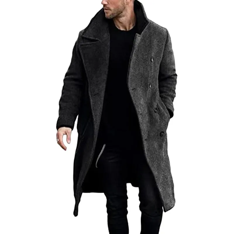 Wiaofellas  -  Autumn/winter Woolen Men's Coat Long Woolen Windbreaker European Version Coat Double Breasted