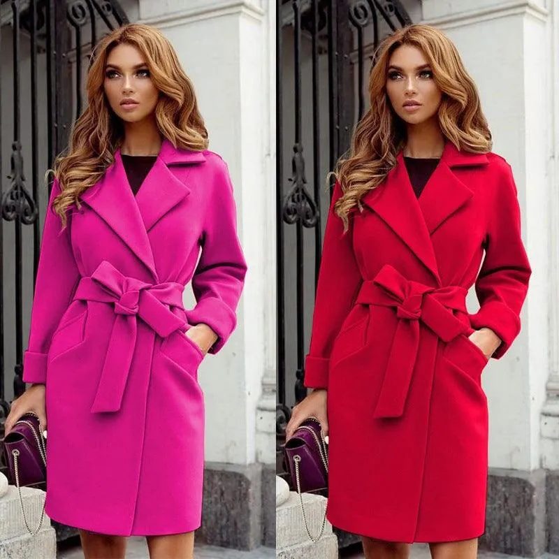 Women's Long Sleeve Woolen Coat