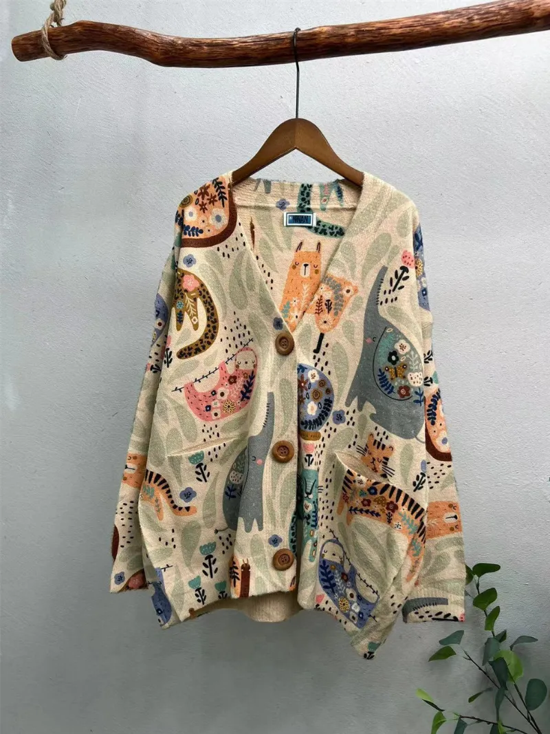 Women's Luxe Cashmere Elegance Stylish Printed Cardigan