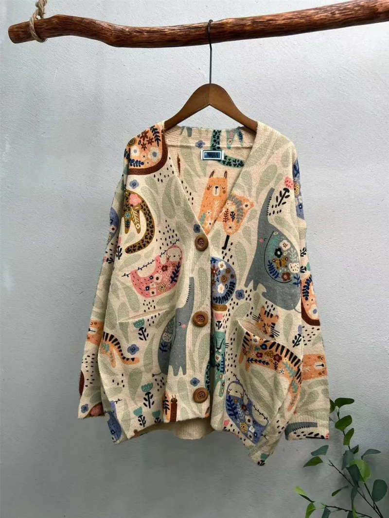 Women's Luxe Cashmere Elegance Stylish Printed Cardigan